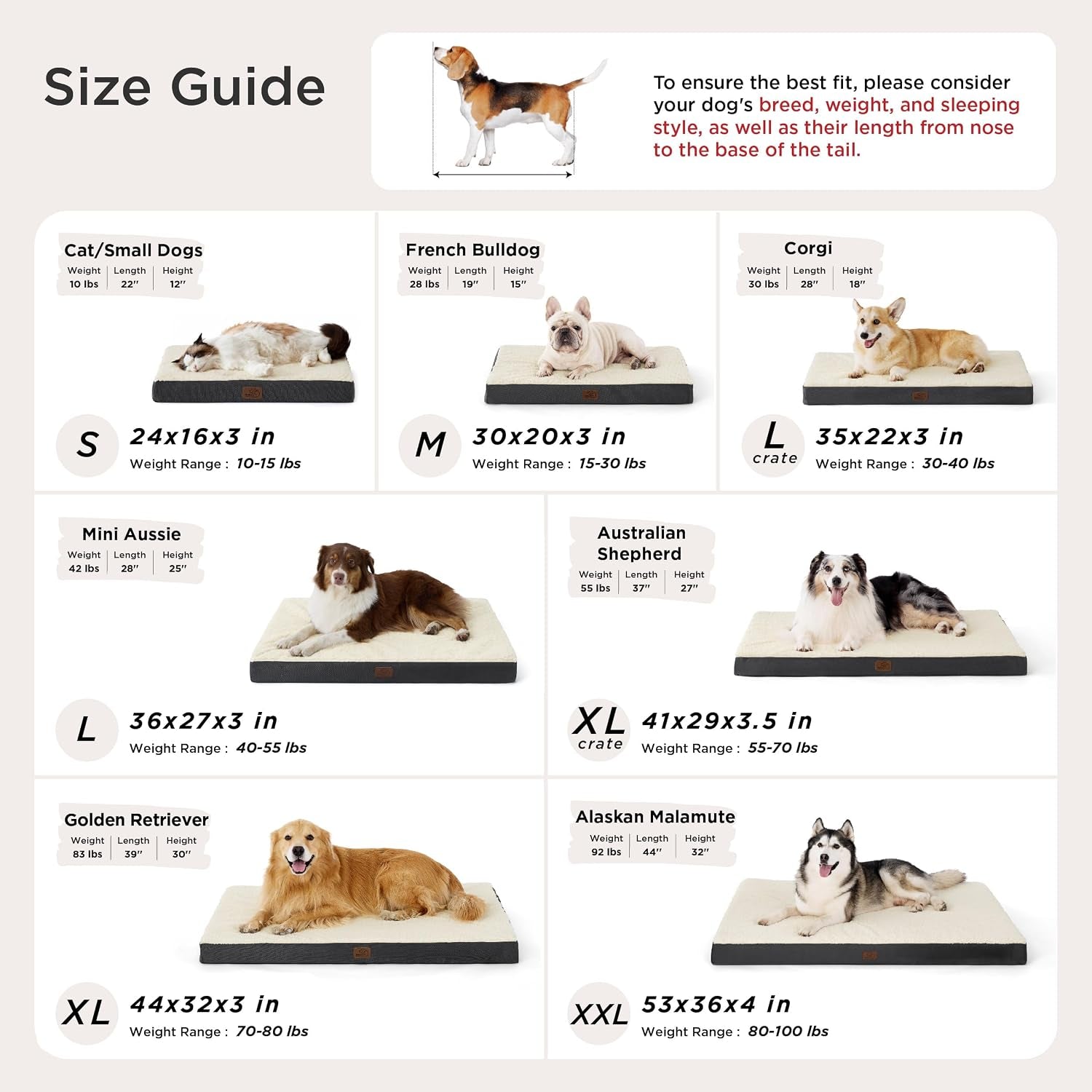 Bedsure XL Dog Beds Large Sized Dog -Comfy Flat Extra Large Pet Beds with Removable Washable Cover, Orthopedic Egg Crate Foam Mat, Suitable for Pet up to 100 Lbs