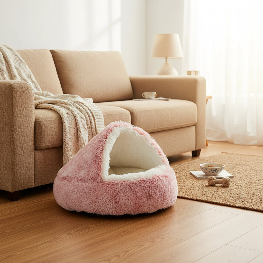 2 in 1 Winter Soft Plush Pet Bed with Cover round Cat Bed Pet Mattress Warm Cat Dog Sleeping Nest Cave for Small Dogs Kitten