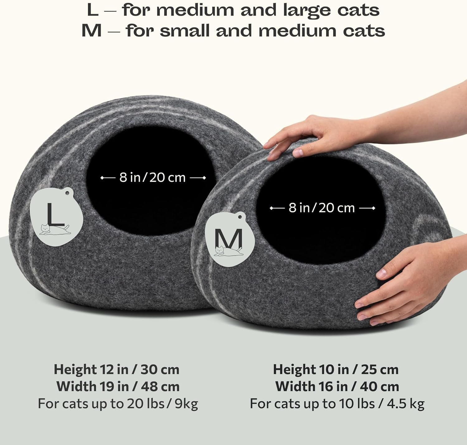 Cat Cave – Premium Felt Cat Bed Bed Enclosure for Indoor Cats, Handmade Merino Wool (Dark Grey, Medium)