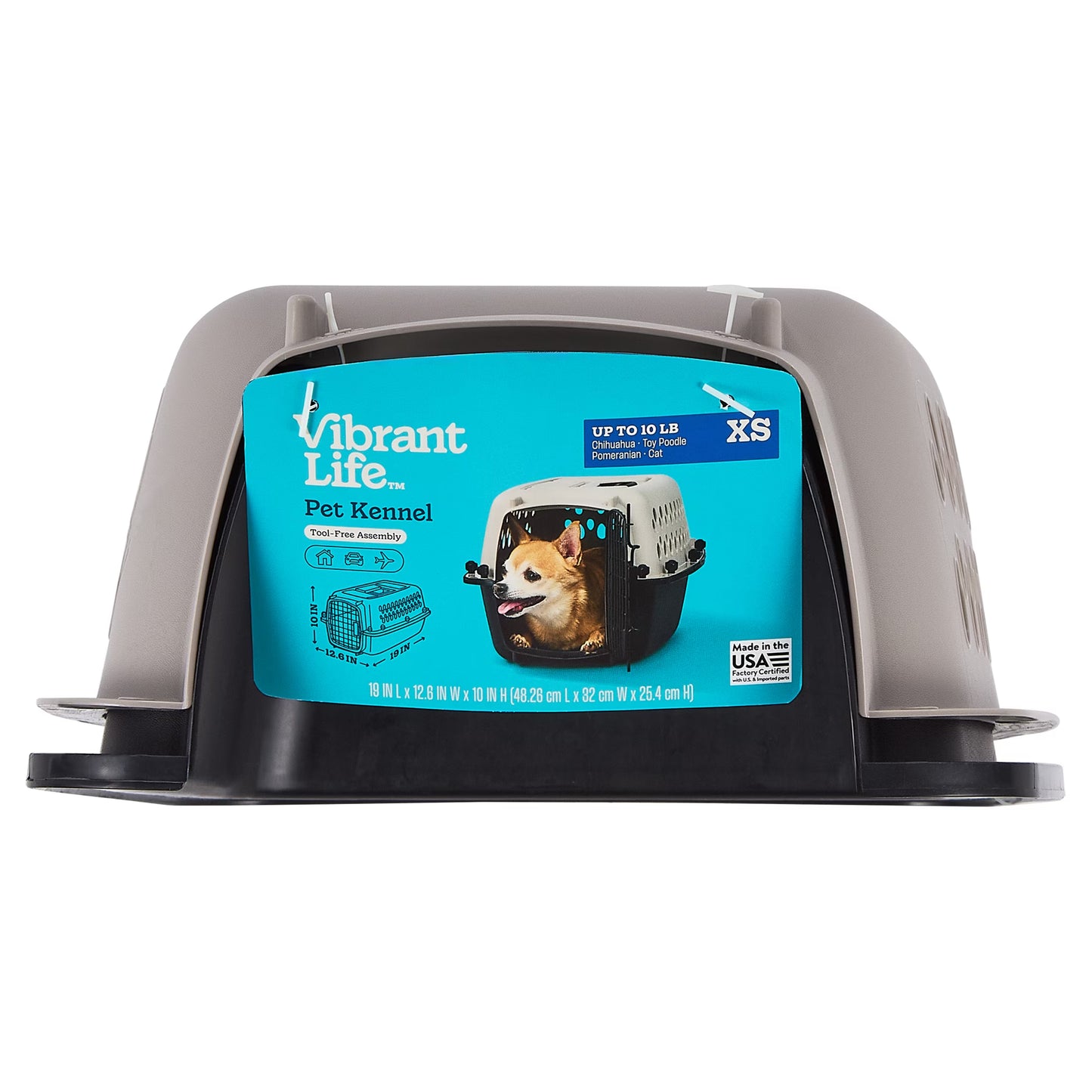 Extra Small Plastic Hard-Sided Pet Carrier, Black and Gray, 10 Lb Limit
