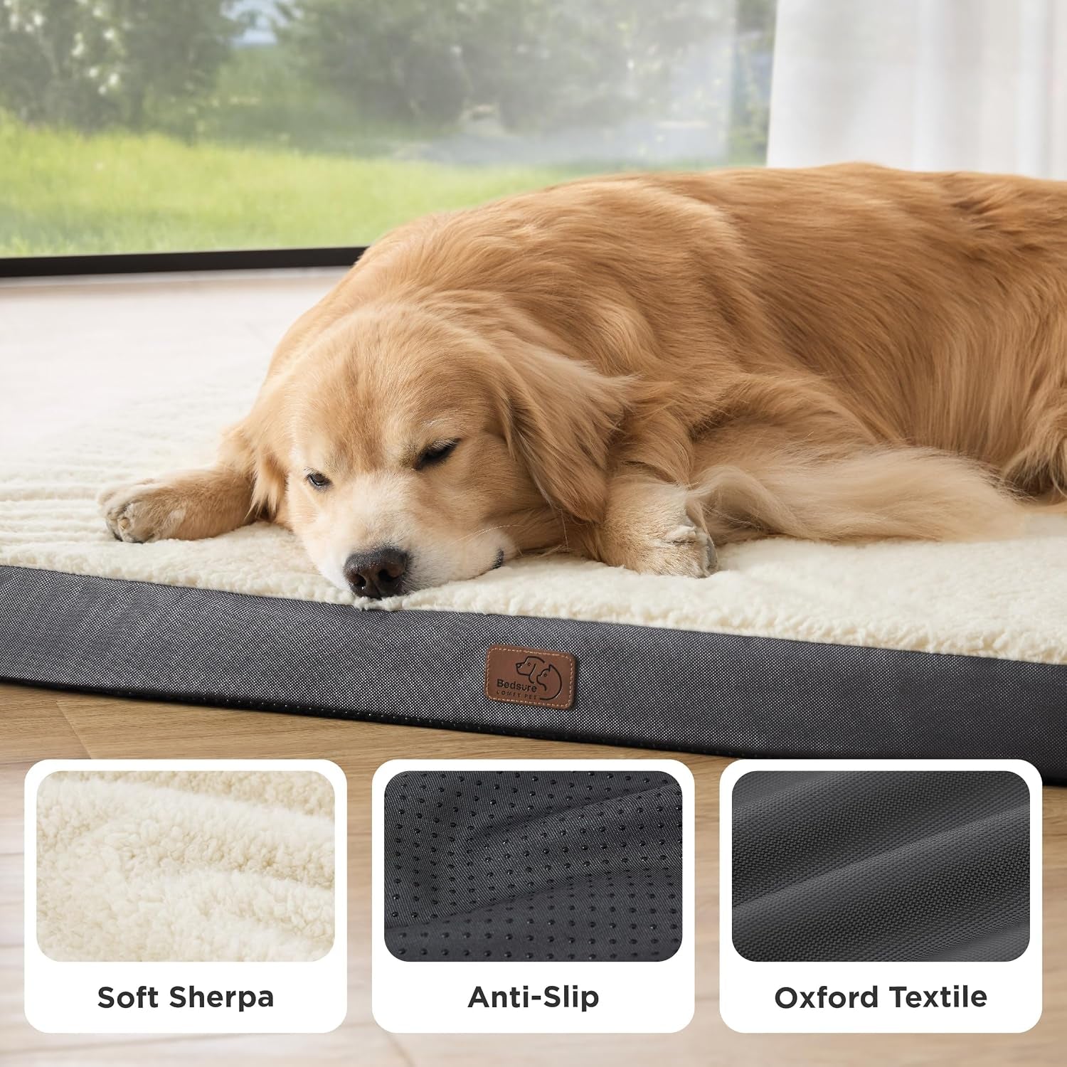 Bedsure XL Dog Beds Large Sized Dog -Comfy Flat Extra Large Pet Beds with Removable Washable Cover, Orthopedic Egg Crate Foam Mat, Suitable for Pet up to 100 Lbs