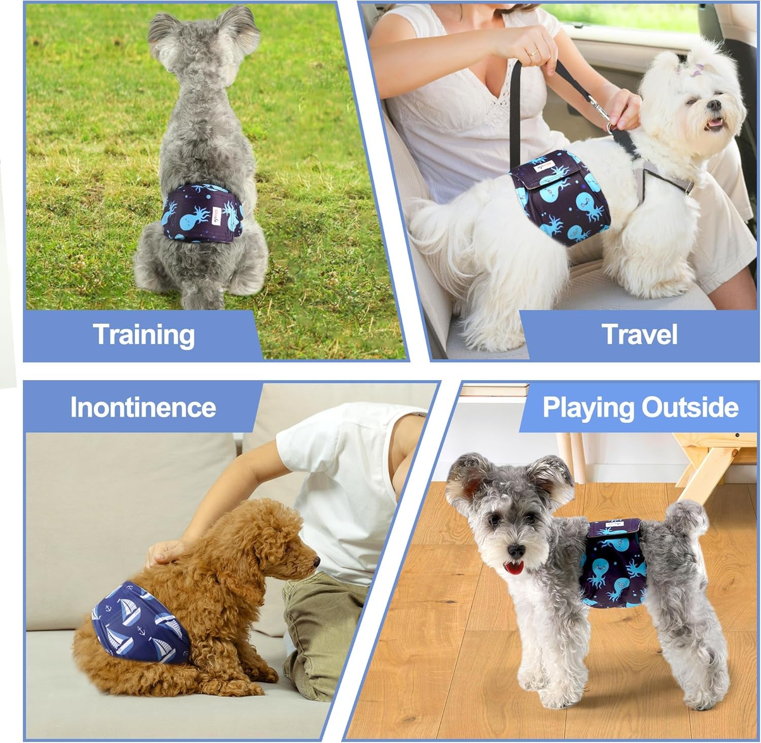 Reusable Dog Diapers Male 3Pcs, Premium Washable Belly Bands for Male Dog Xlarge, High Absorbing Male Dog Wraps for Doggie Puppy in Incontinence, Excitable Urination and Training(Seafloor,Xl)