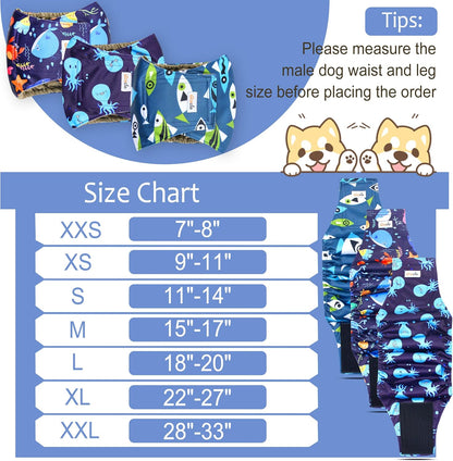 Reusable Dog Diapers Male 3Pcs, Premium Washable Belly Bands for Male Dog Xlarge, High Absorbing Male Dog Wraps for Doggie Puppy in Incontinence, Excitable Urination and Training(Seafloor,Xl)