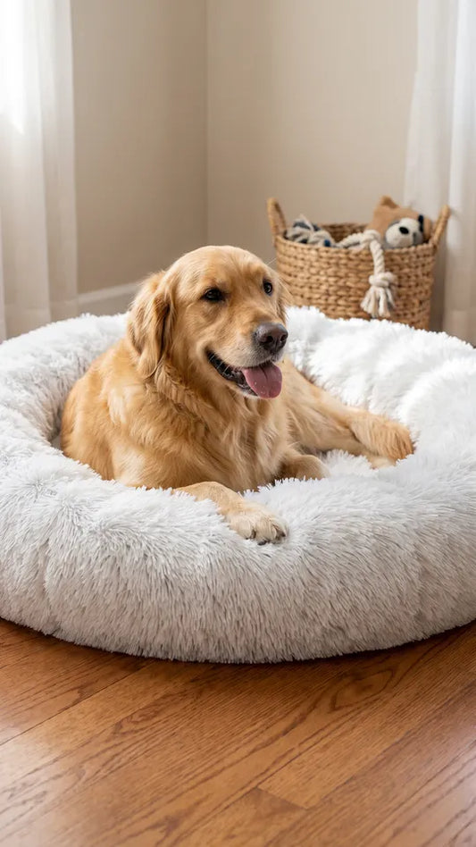 Donut Faux Fur Pet Bed, Soft & Plush, anti Anxiety, Machine Washable with Non-Slip Bottom