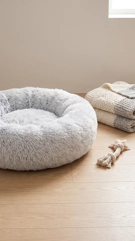 Donut Faux Fur Pet Bed, Soft & Plush, anti Anxiety, Machine Washable with Non-Slip Bottom