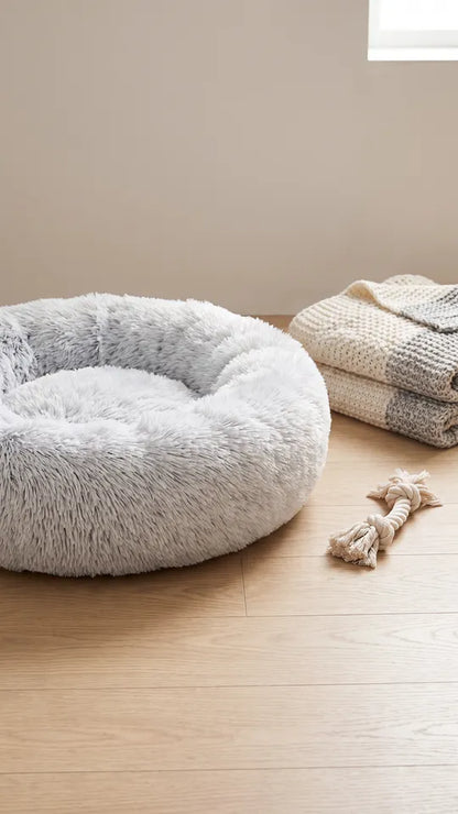 Donut Faux Fur Pet Bed, Soft & Plush, anti Anxiety, Machine Washable with Non-Slip Bottom